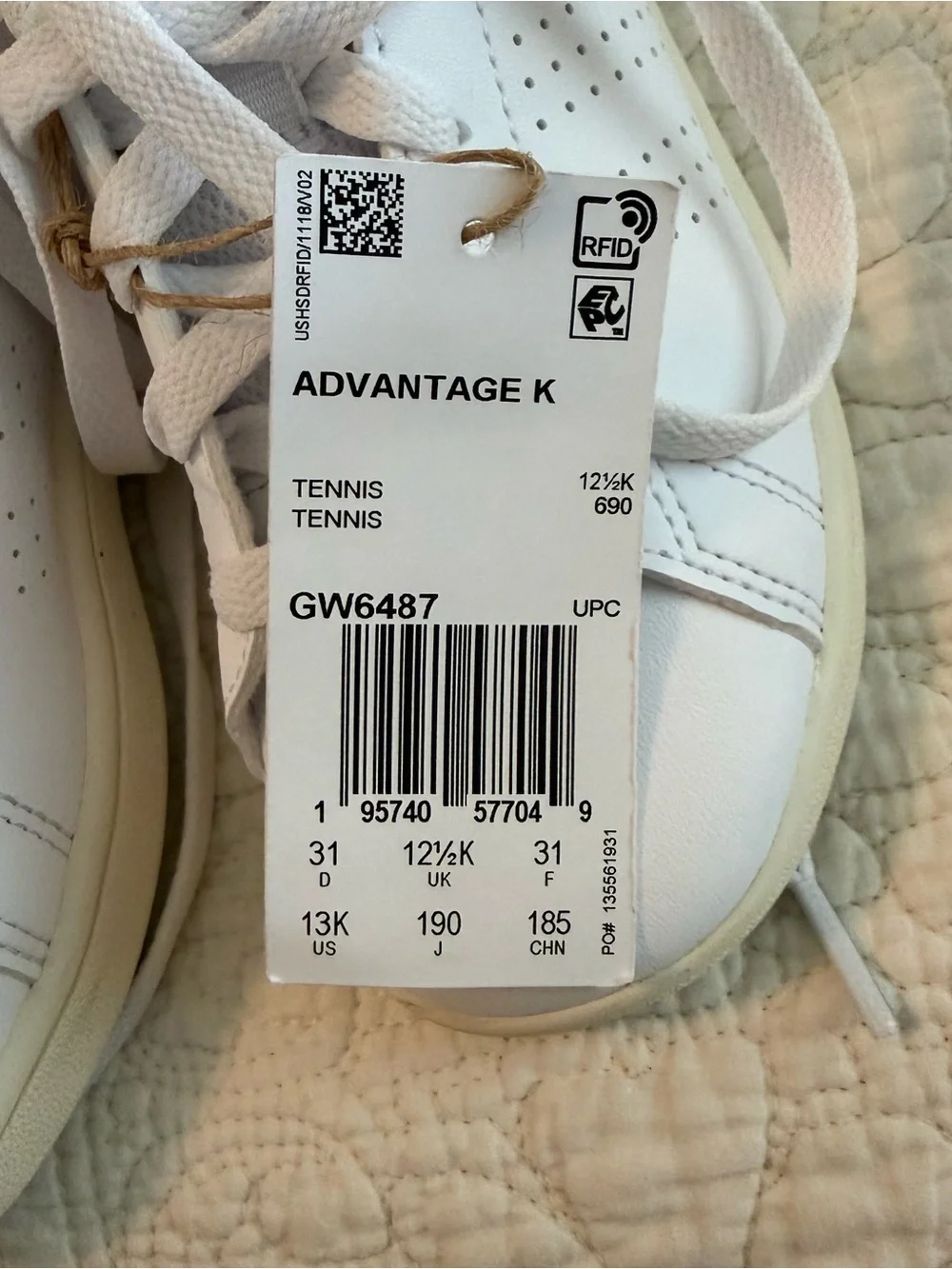 adidas White Low-Top Leather Sneakers with Black Logo, preschool  size 13